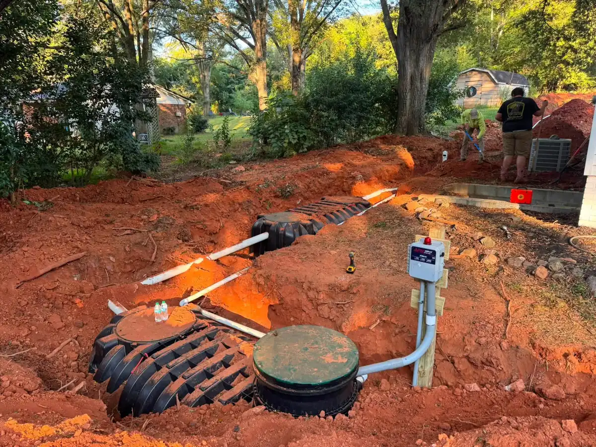 Septic tanks and control panel set during a new system installation in Cleveland County, NC